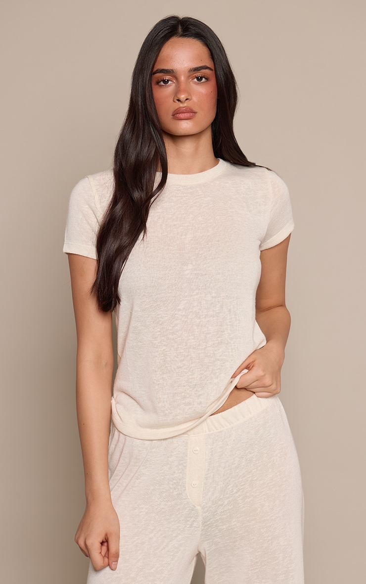 Butter Cream Marl Slub Jersey Short Sleeve T-Shirt   image 1