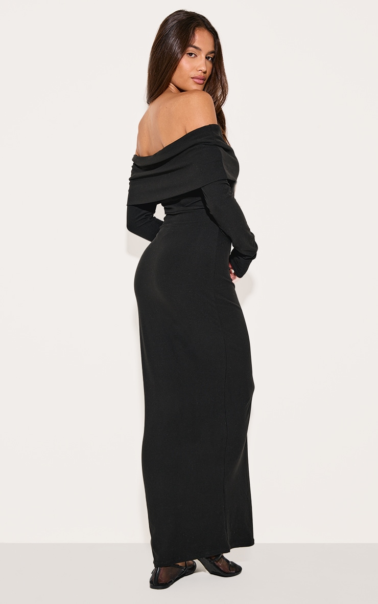 Black Soft Touch Bardot Long Sleeve Maxi Dress image 2