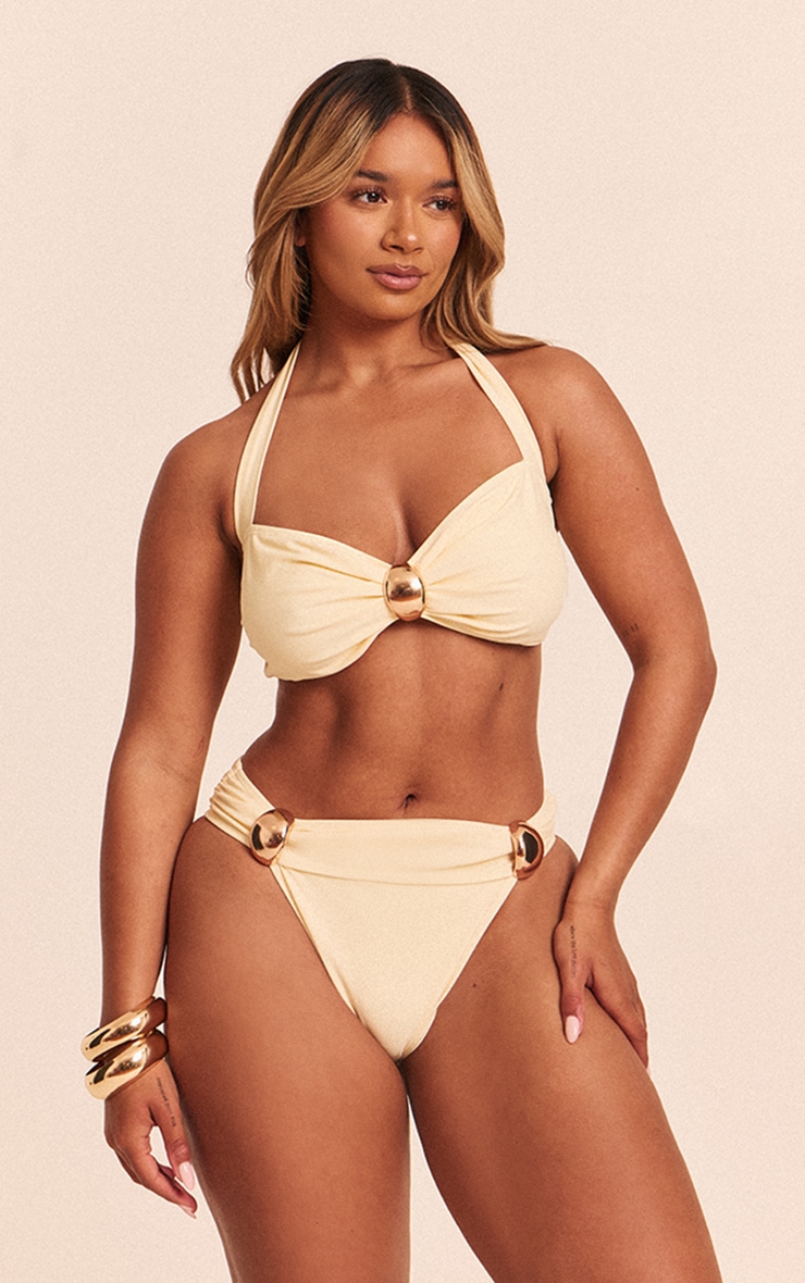 Shape Butter Cream High Leg Gold Trim Bikini Bottoms image 1
