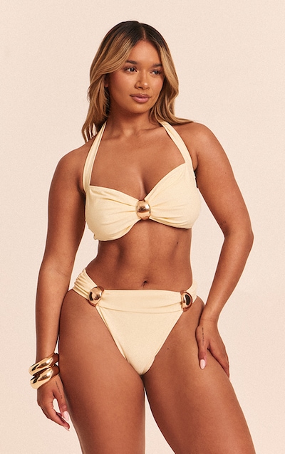 Shape Bas de maillot de bain crème au beurre échancré à empiècements dorés