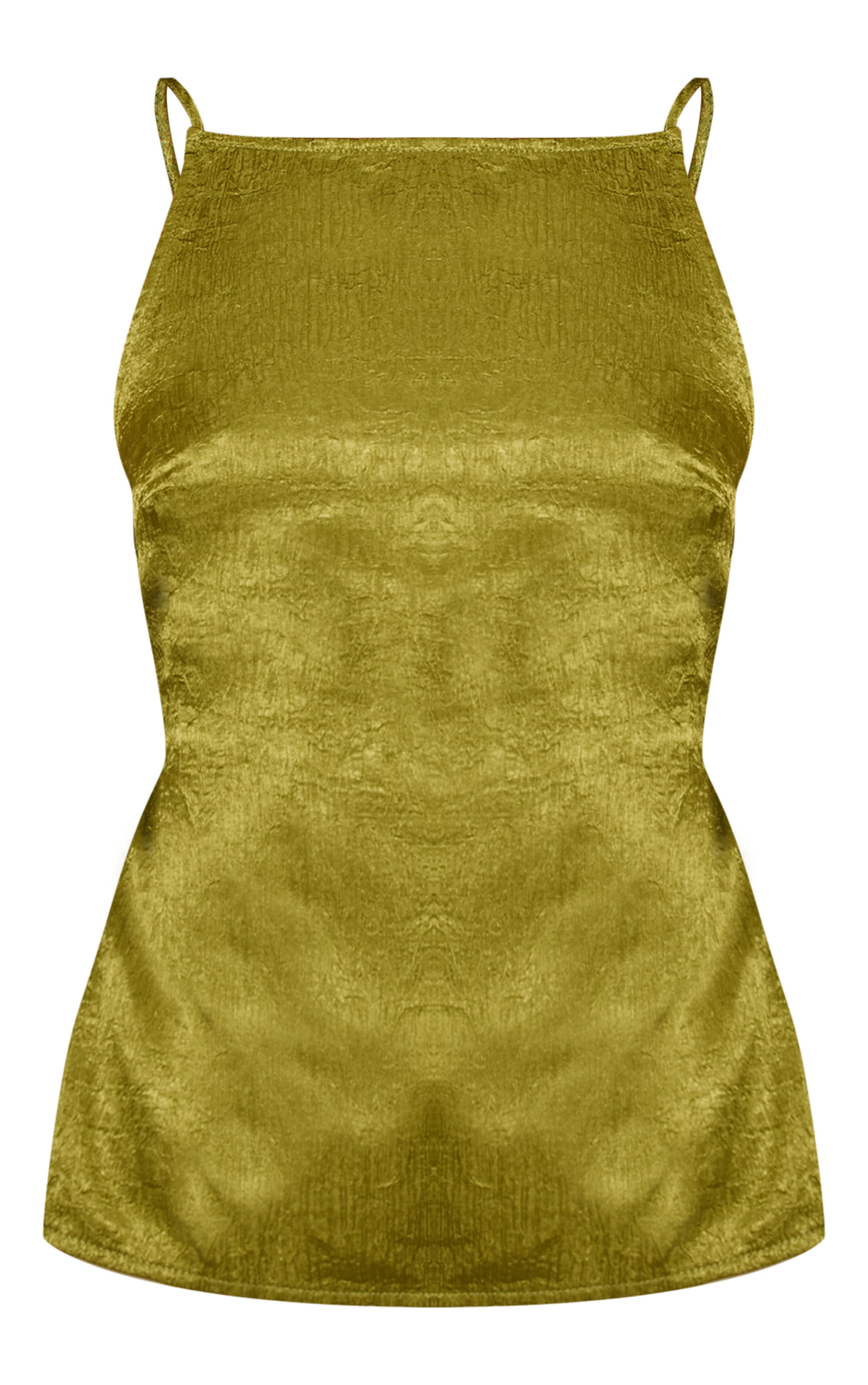 Top long satiné texturé vert olive à dos ouvert image 5