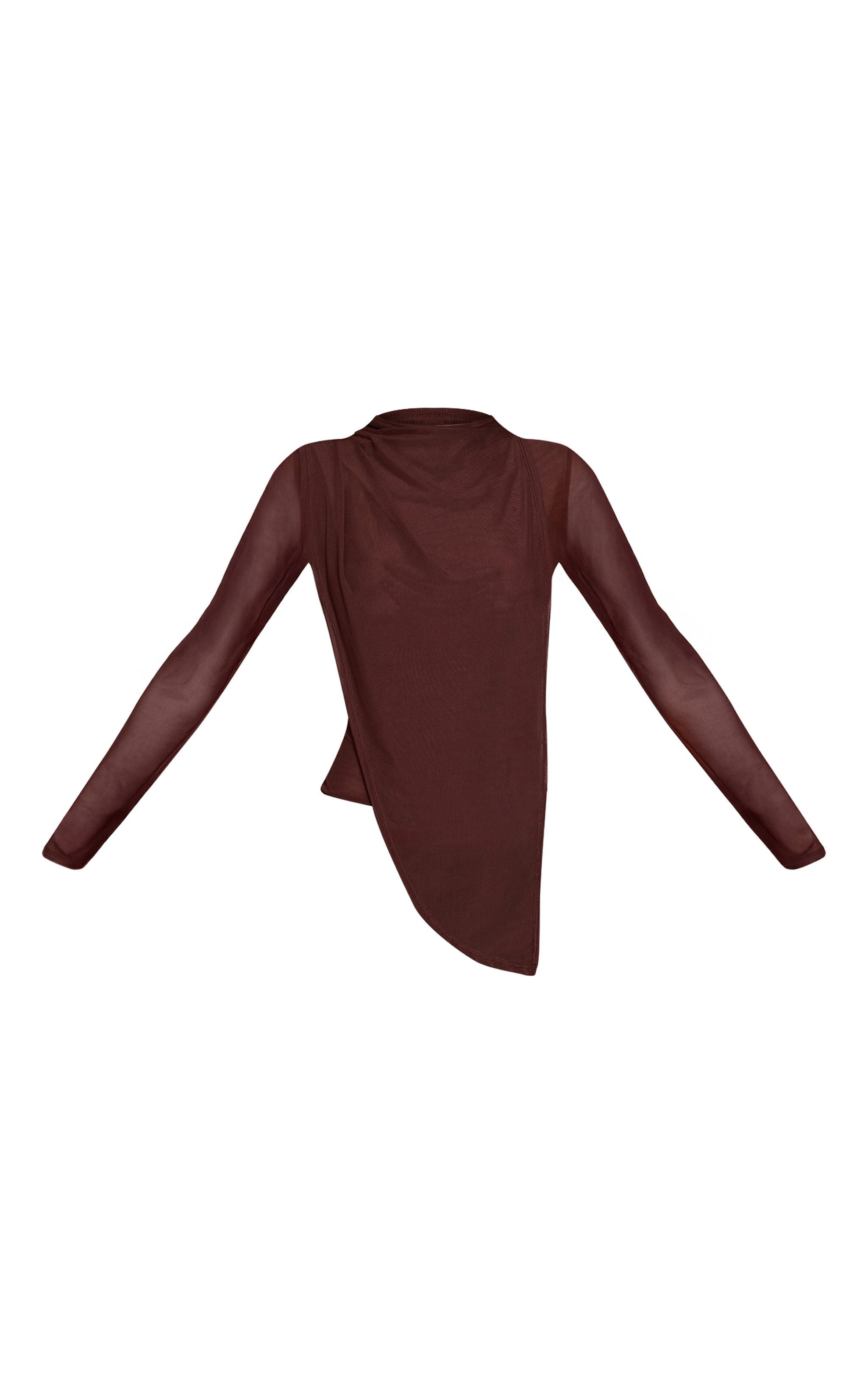 Dark Chocolate High Neck Mesh Drapey Long Sleeve Top  image 5