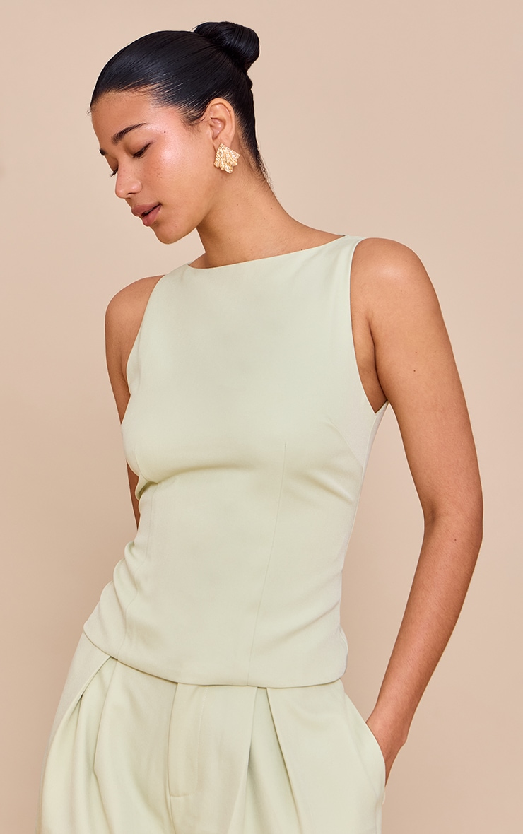 Pale Lime Racer Neck Detail Top image 1