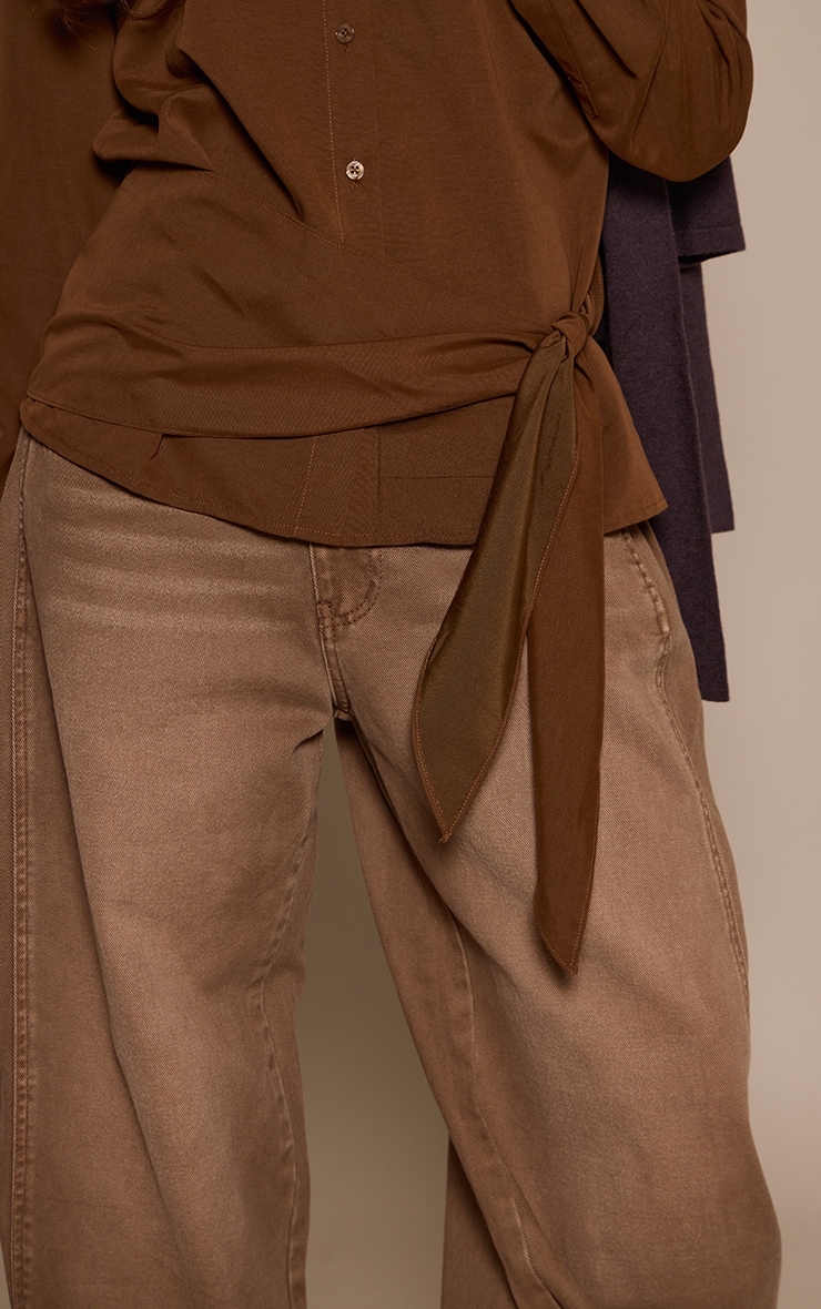 Brown Oversized Wrap Waist Shirt image 4