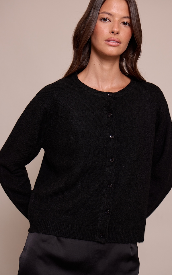 Black Round Neck Knit Cardigan