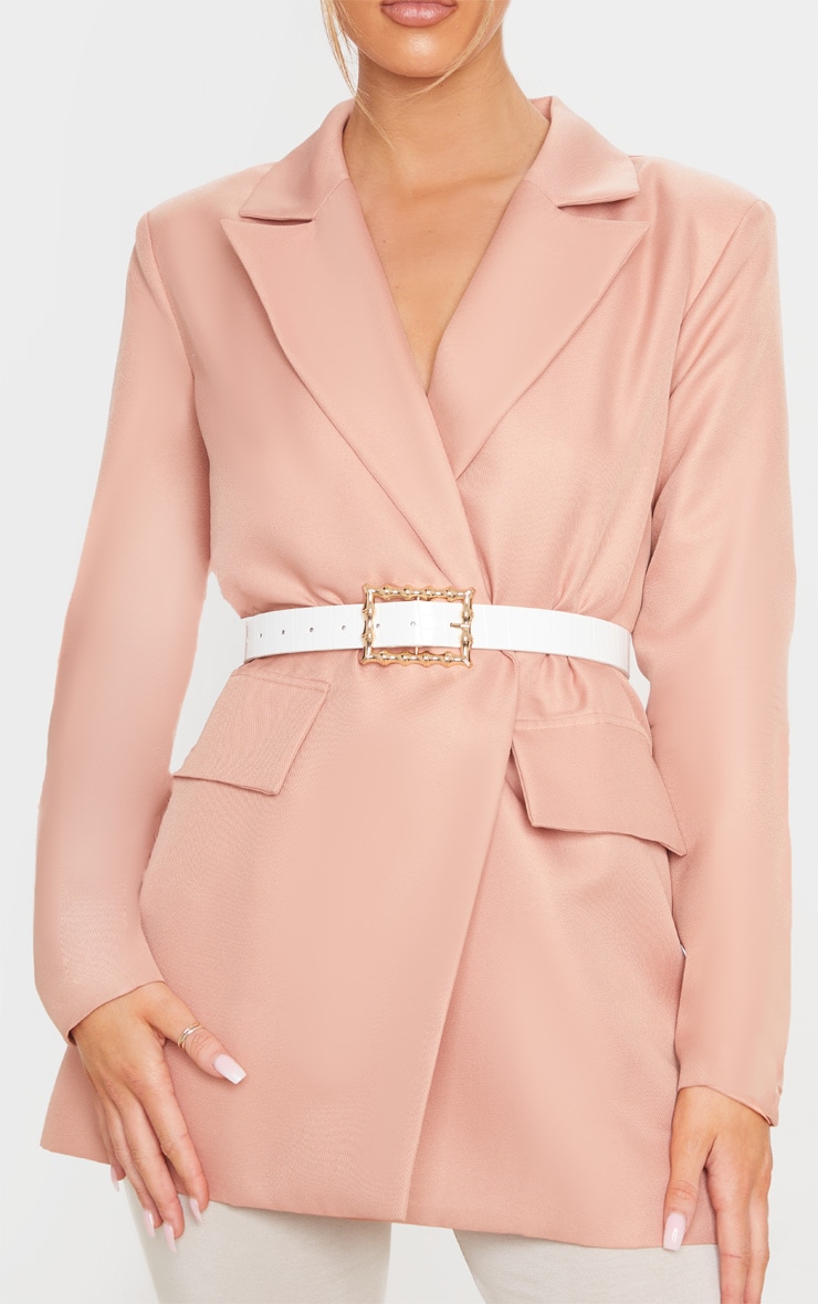 Ceinture blanche à boucle carrée bambou