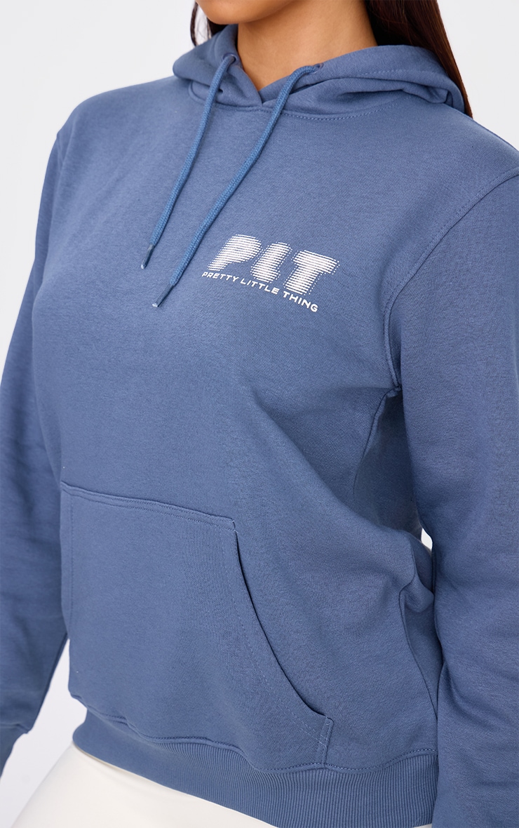 PRETTYLITTLETHING Petrol Blue Printed Oversized Hoodie image 4