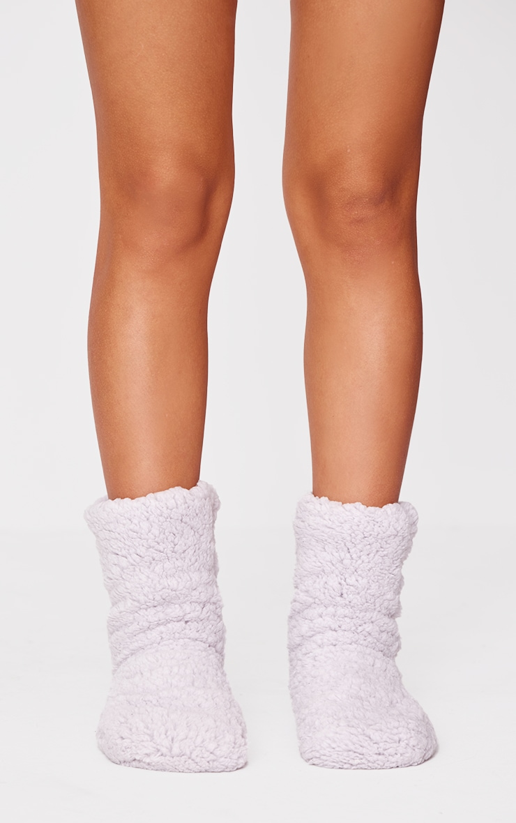 Chaussettes style Chaussons en imitation mouton grise cosy image 2