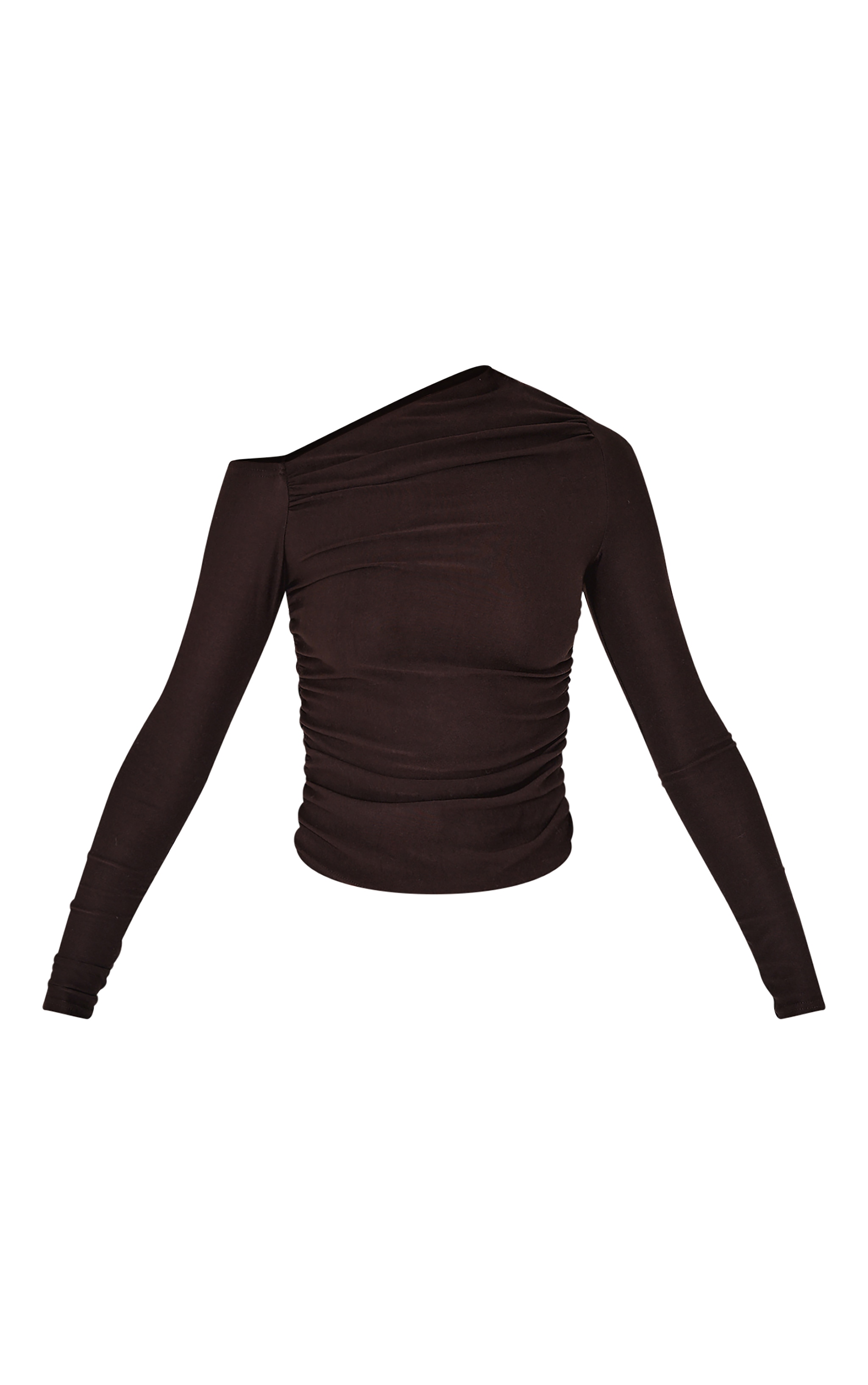 Top doux chocolat à manches longues et détail asymétrique image 5