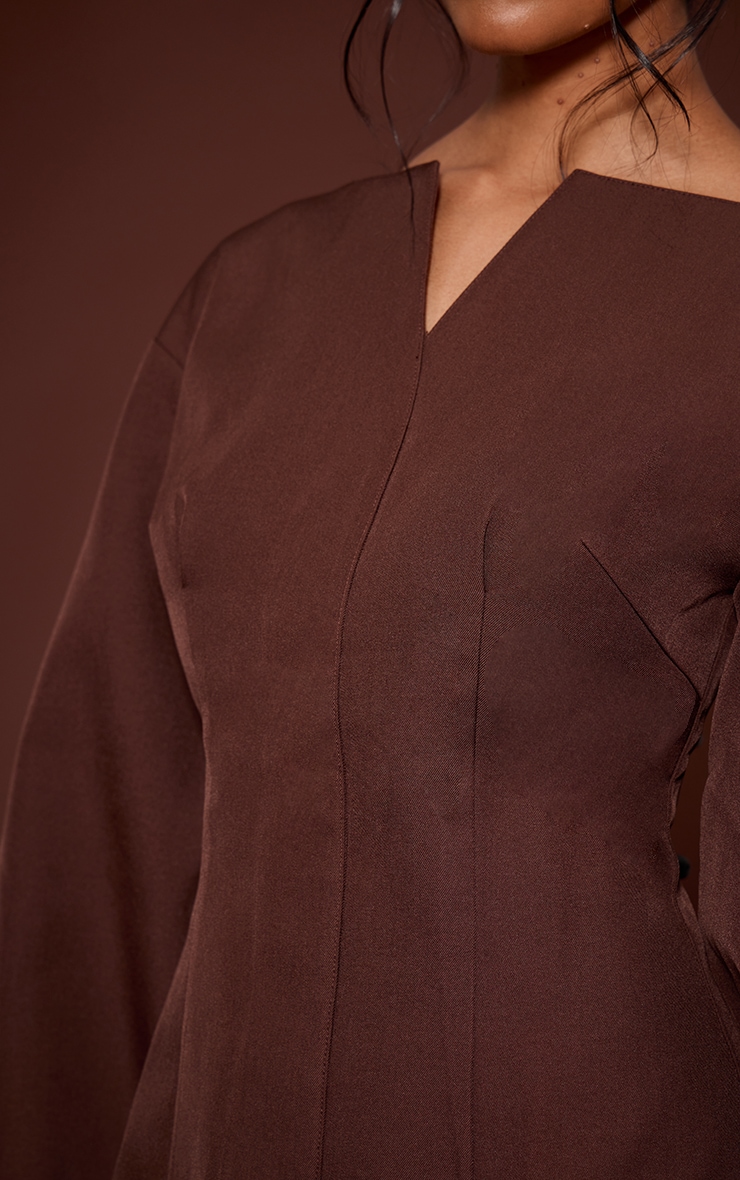 Robe blazer chocolat à manches cocon et taille cintrée image 4