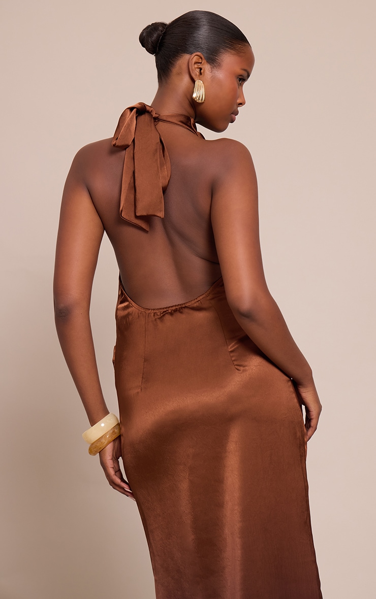 Bronze Satin Ombre Print Cowl Neck Maxi Dress image 4