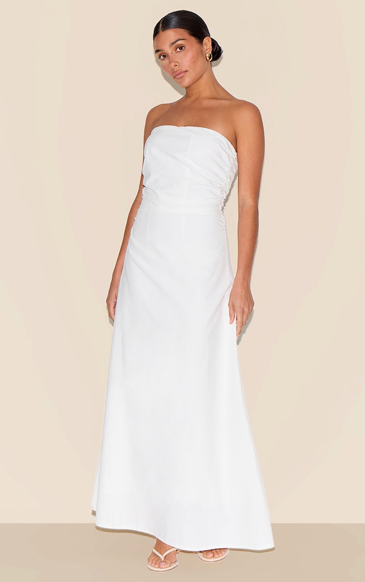 Petite Robe bustier longue en effet lin blanc image 1