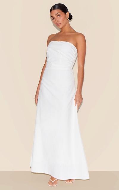 Petite White Linen Look Bandeau Maxi Dress
