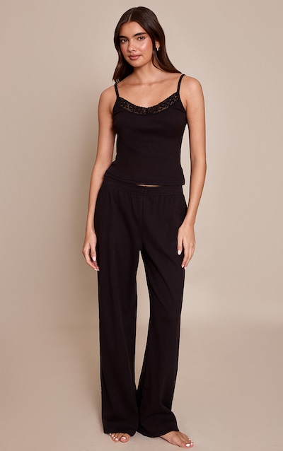 Pantalon de pyjama côtelé noir à taille élastique