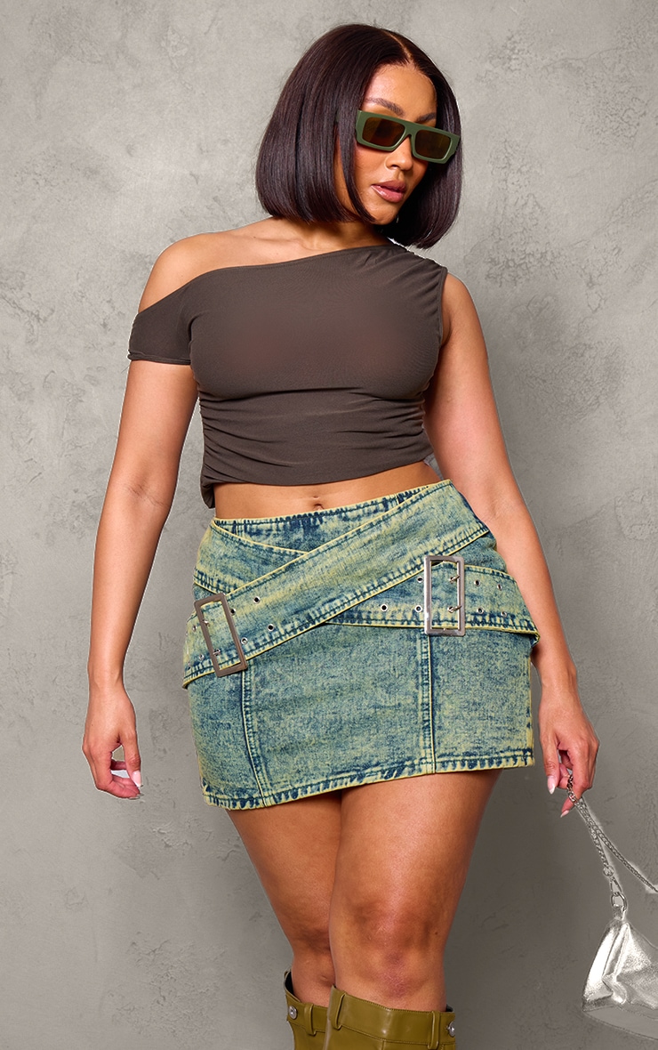 Shape Washed Green Denim Belted Mini Skirt image 4