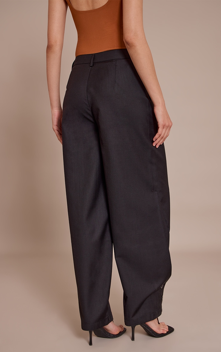 Black Woven Button Barrel Leg Seam Pants image 3