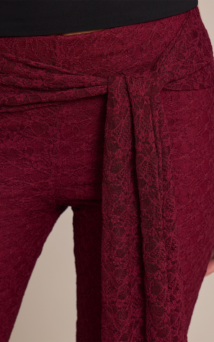 Plum Textured Lace Wrap Waist Detail Capris image 4