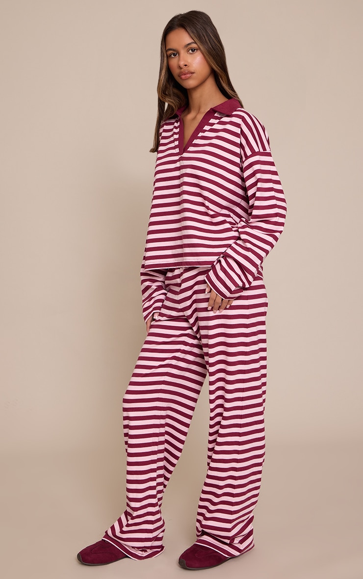 Petite Burgundy Striped Wide Leg Trousers image 2
