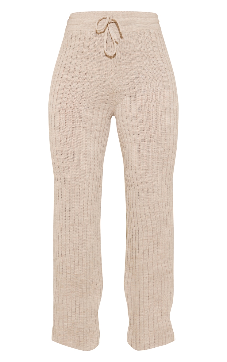 Stone Varsity Ribbed Knit Wide Leg Trousers image 5