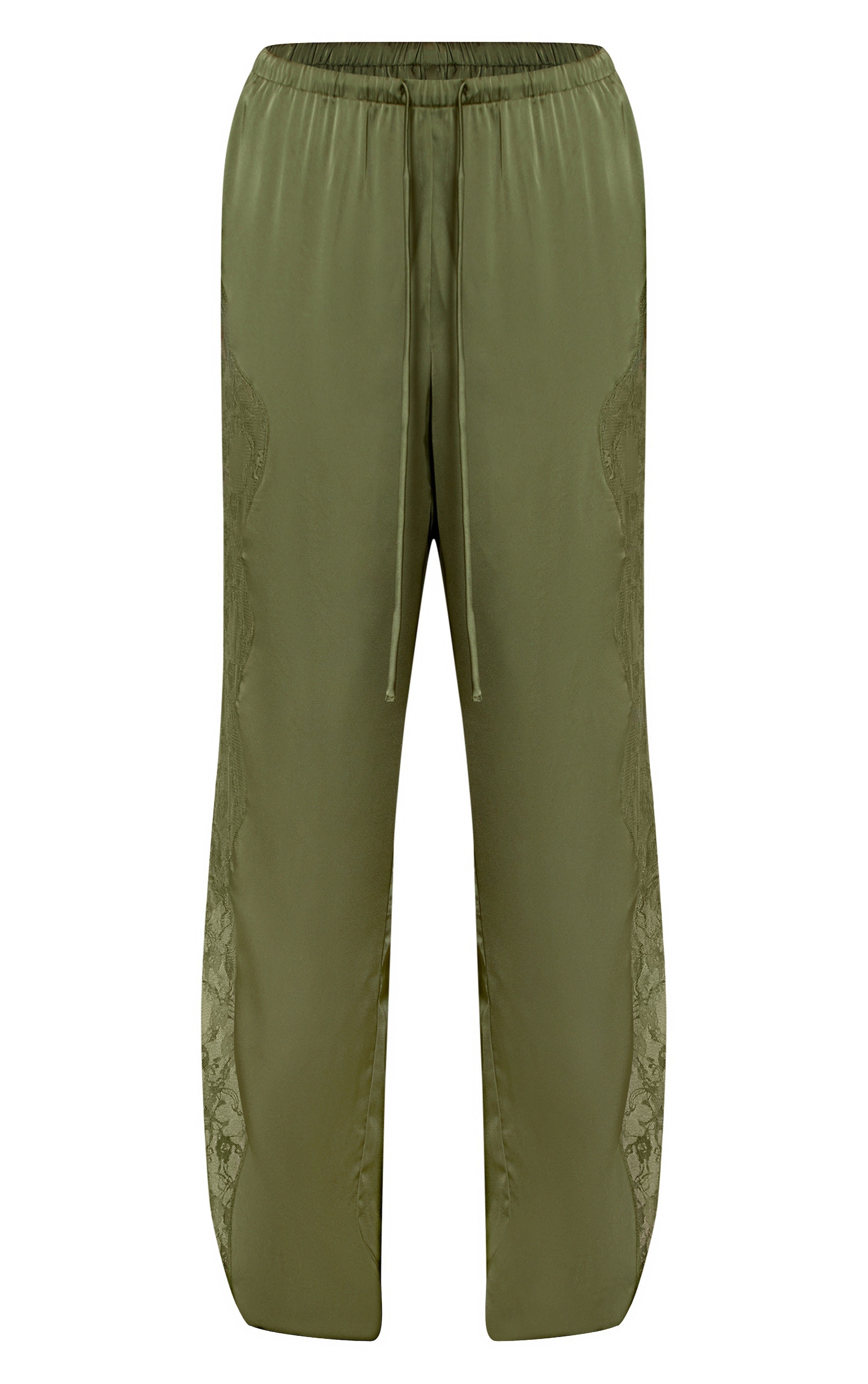 Dark Olive Satin Lace Drawstring Pants image 5