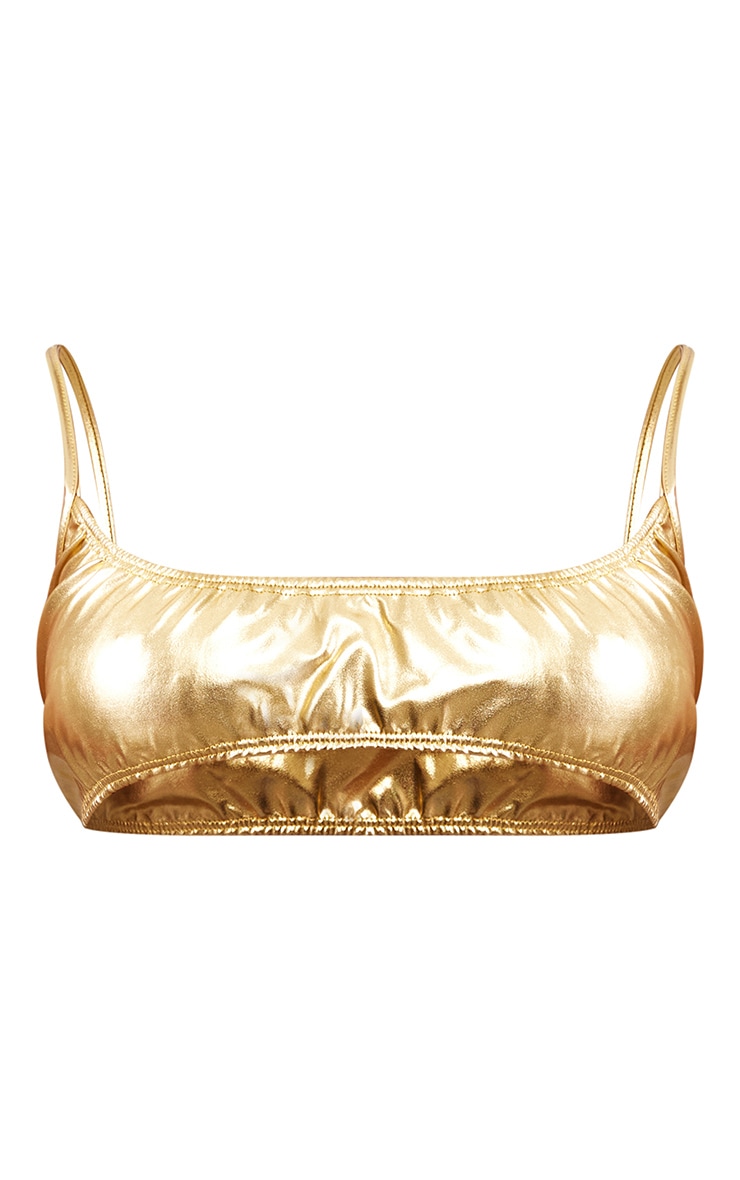 Gold Metallic Ruched Micro Crop Top image 5