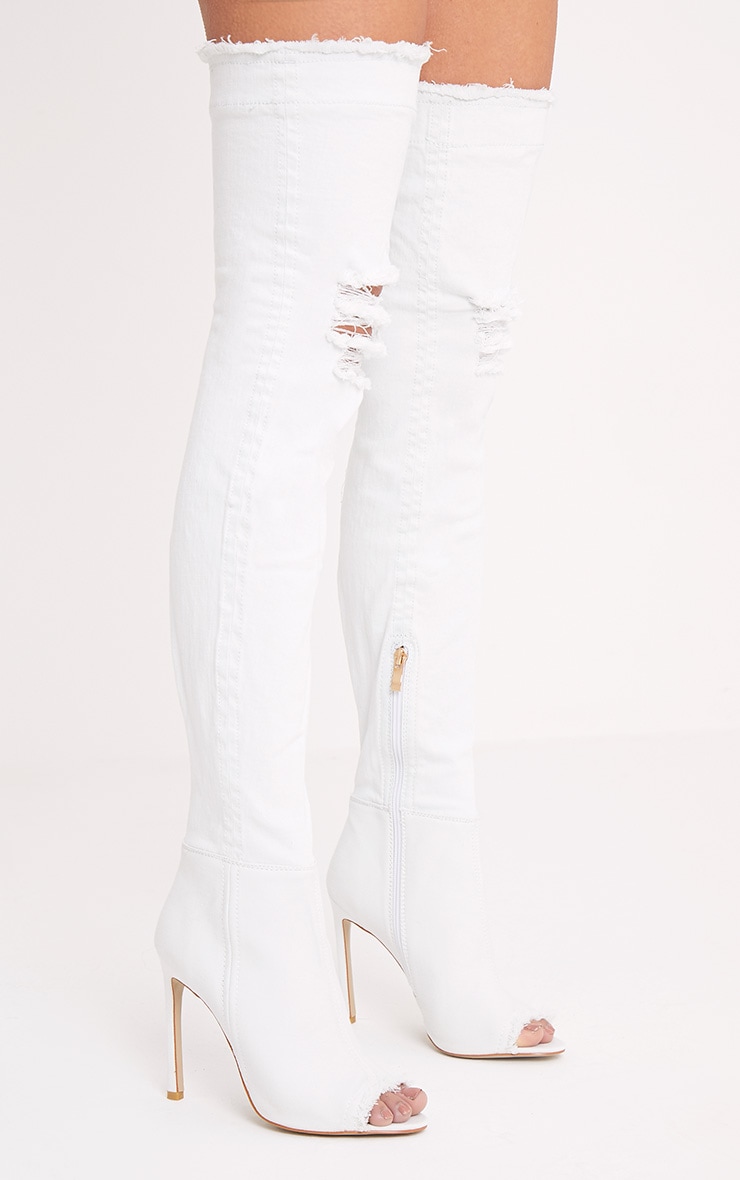 white denim thigh high boots