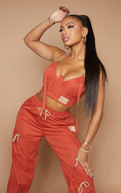 PRETTYLITTLETHING Shape Rust Buckle Detail Cargo Corset