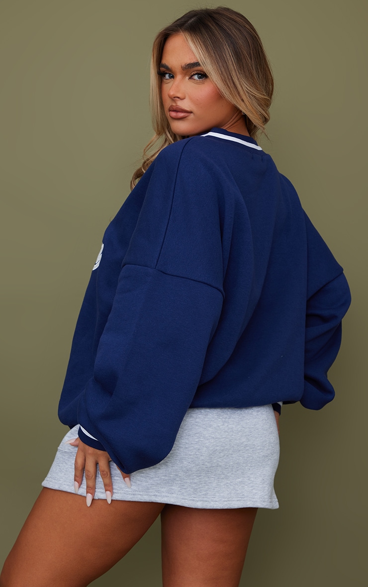 Navy V Neck Varsity Sport Sweatshirt image 2