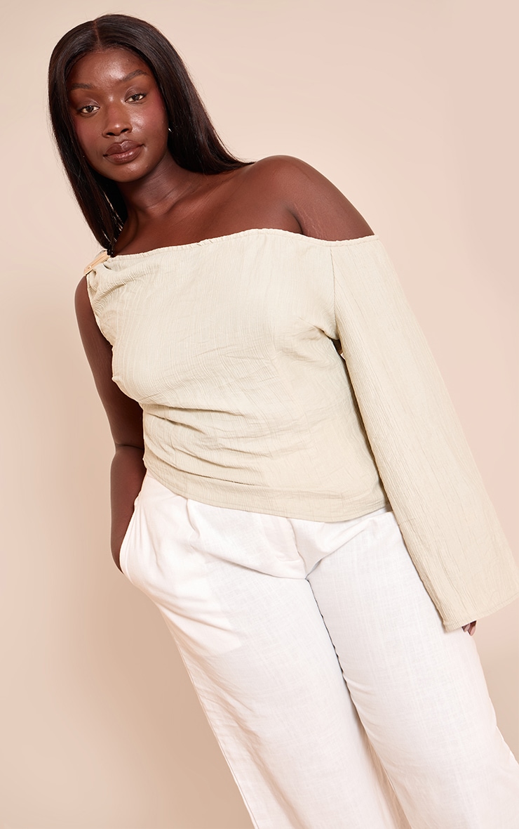 Plus Sage Green Textured Woven Asymmetric Trim Detail Top image 1