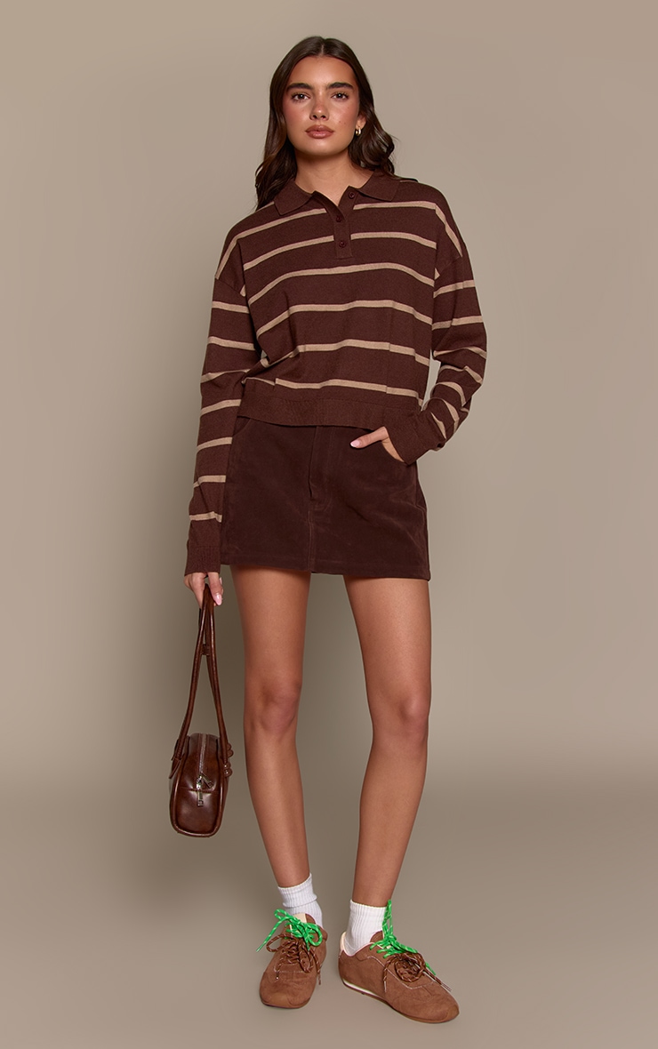Chocolate Stripe Polo Knit Long Sleeve Rugby Top  image 3