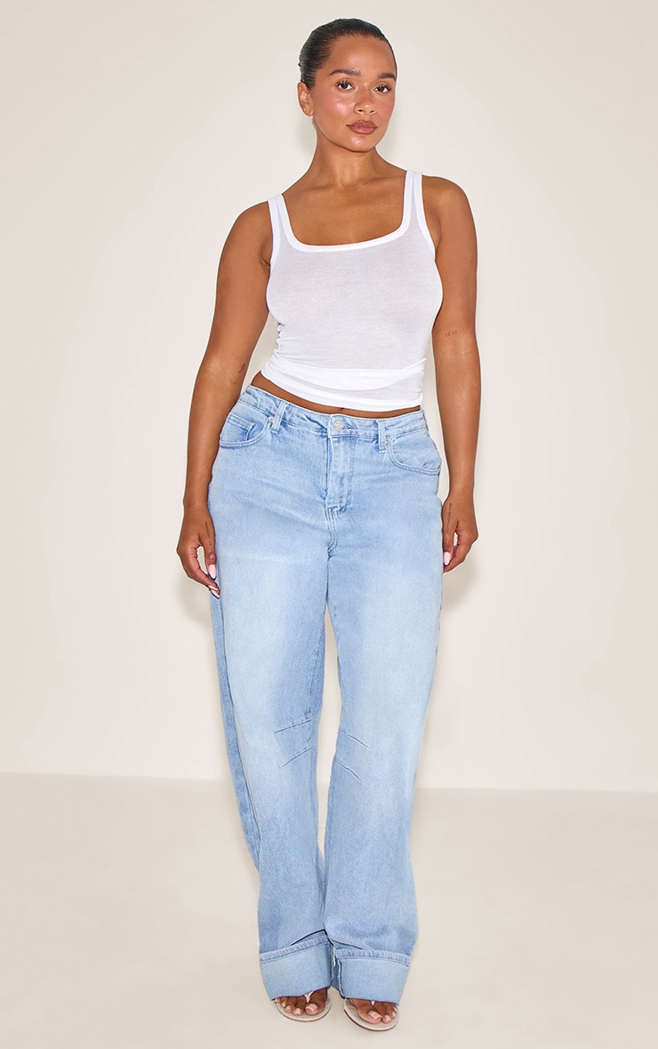 Shape Light Blue Highwaisted Stretch Denim Barrel Leg Turn Up Hem Jean image 1
