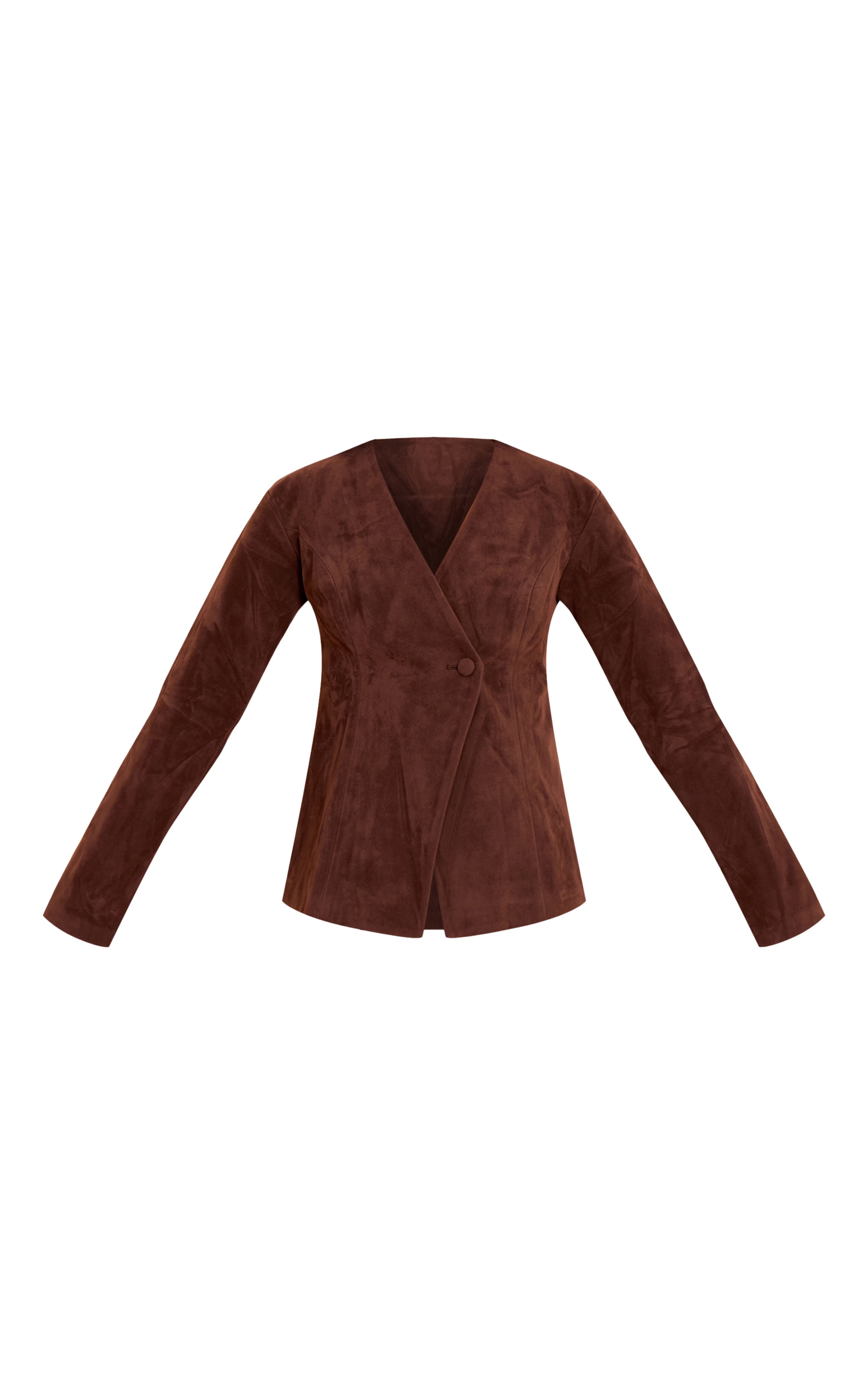 Dark Brown Structured Faux Suede Cinched Waist Blazer image 5