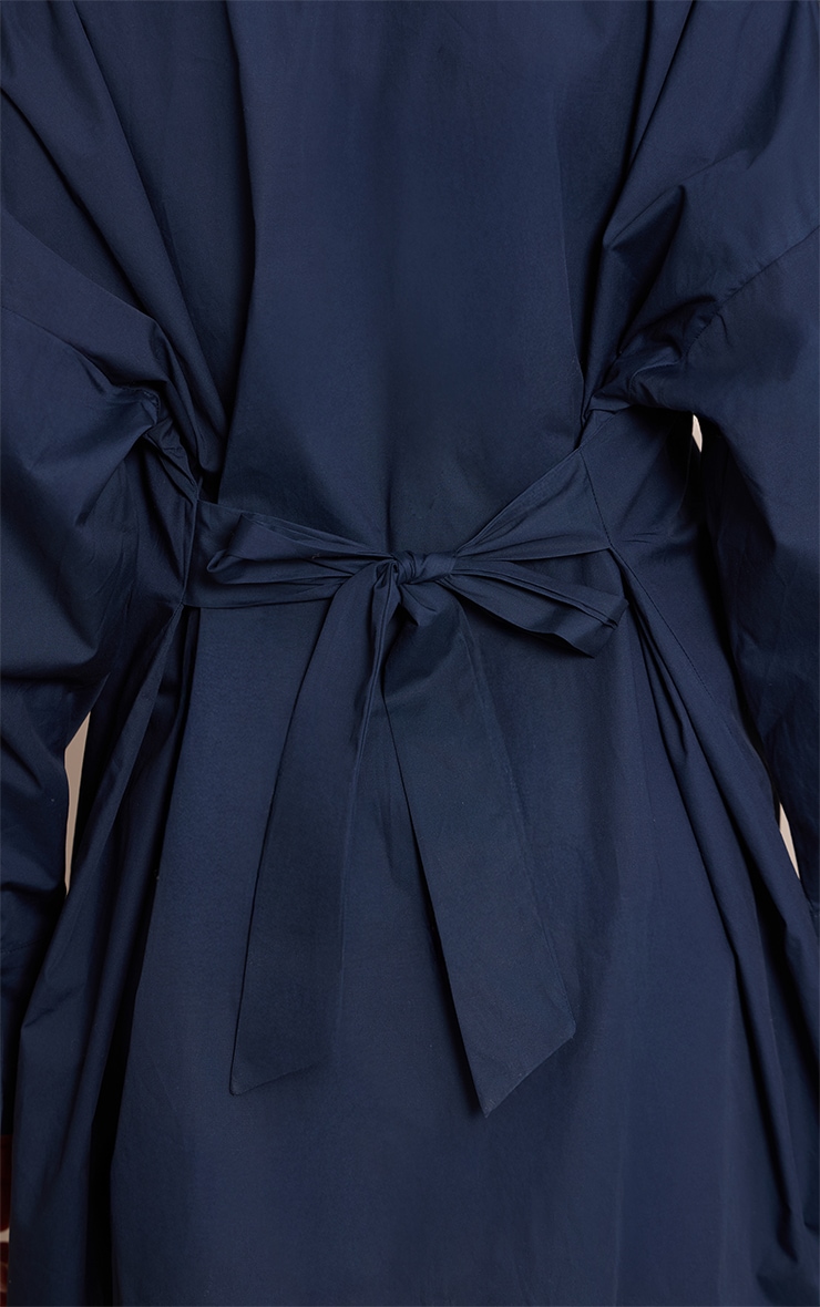 Navy Tie Back Detail Long Sleeve Shirt Dress image 4