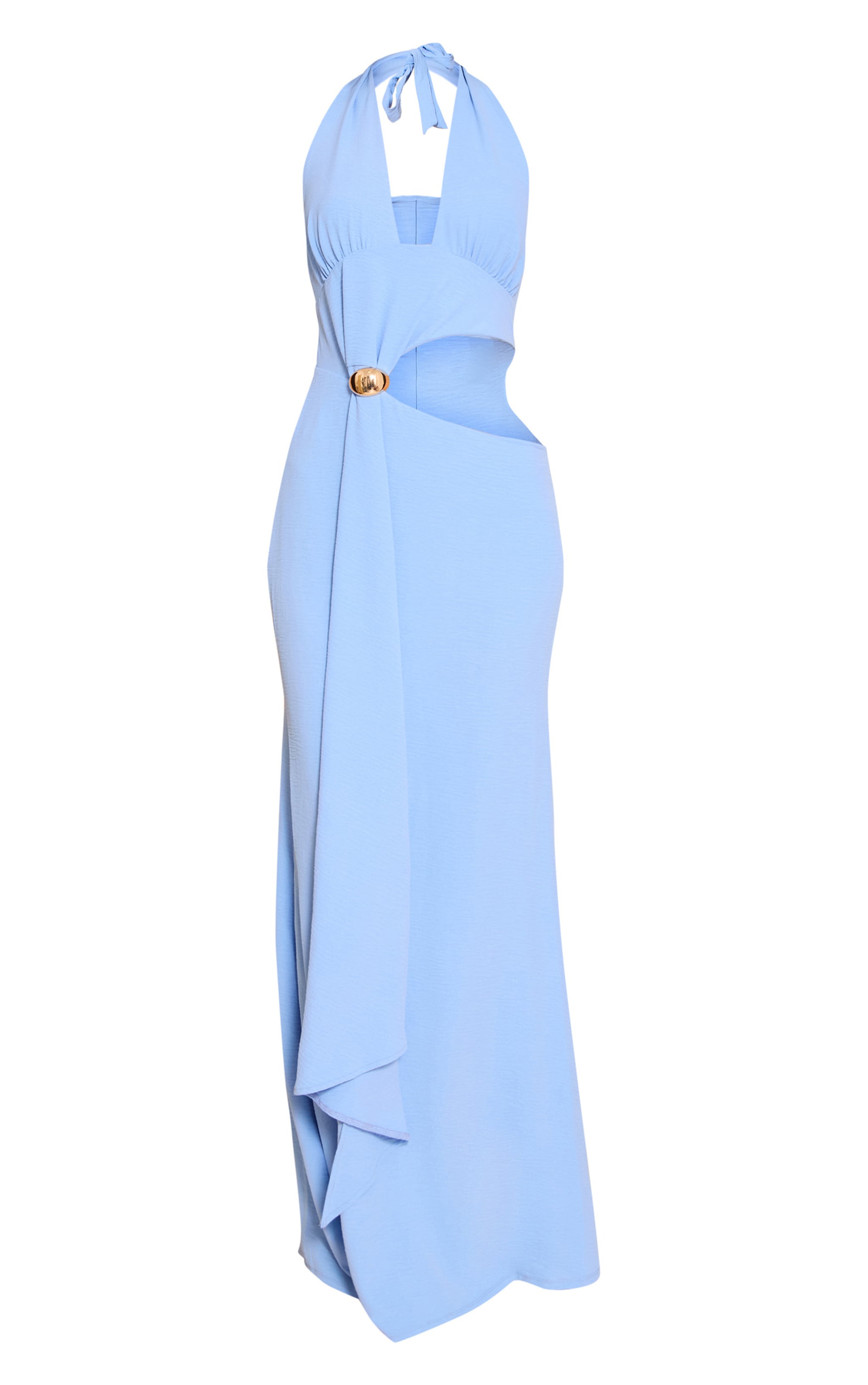 Blue Textured Plunge Trim Maxi Dress image 5