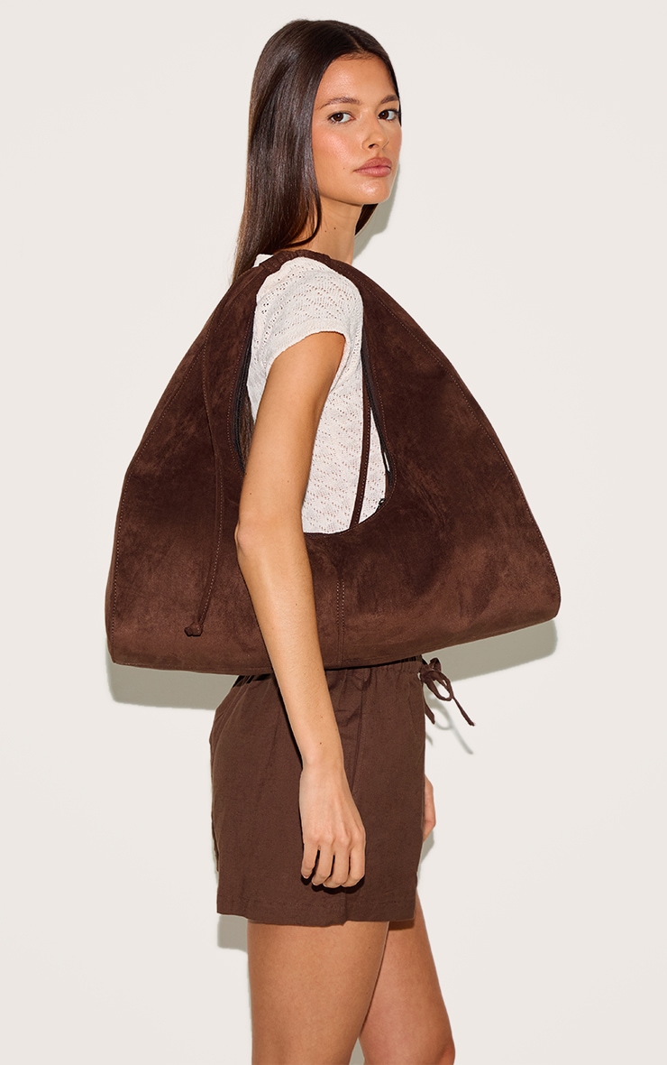 Chocolate Faux Suede Slouchy Shoulder Bag image 5