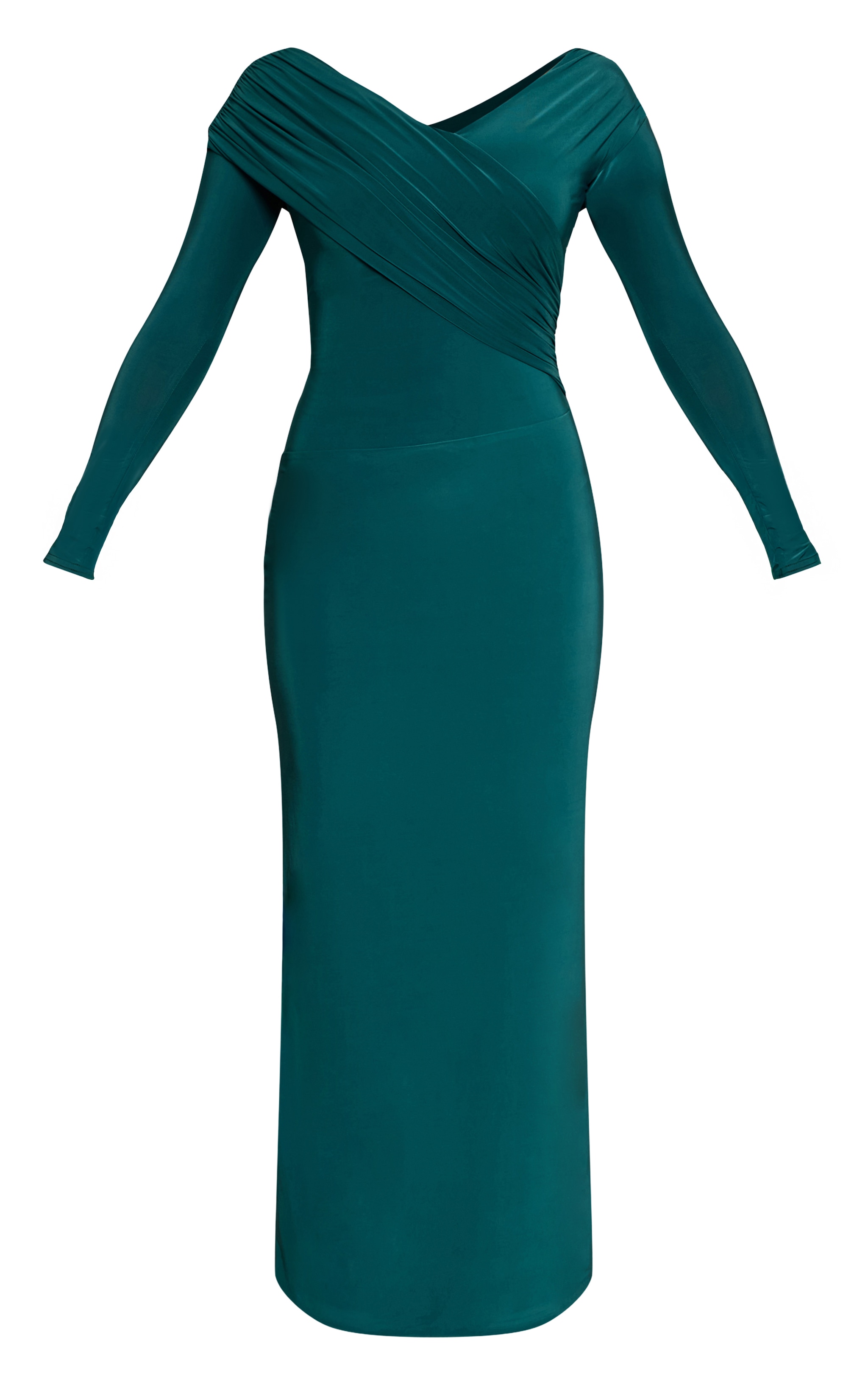 Forest Green Double Layer Asymmetric Bardot Maxi Dress image 5