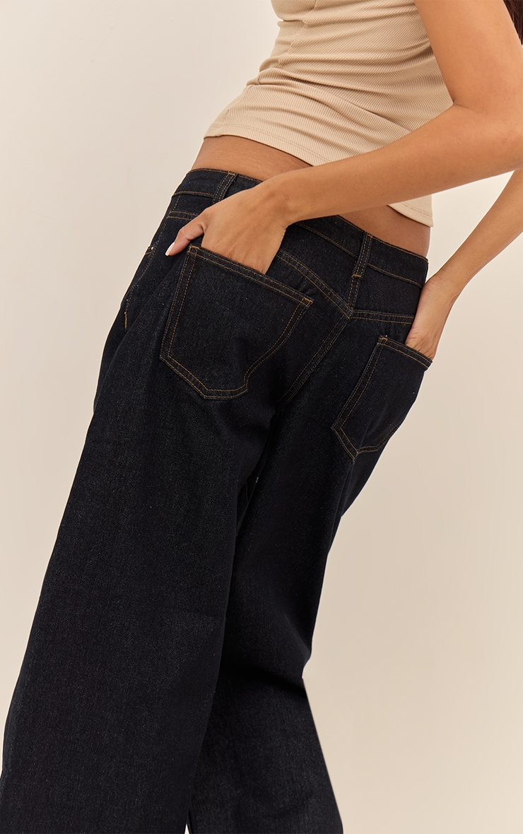 Jean boyfriend indigo foncé à taille basse image 4