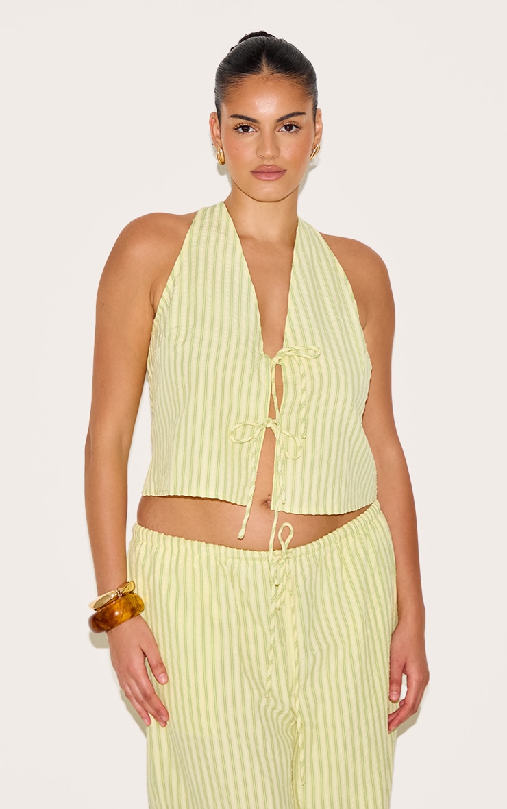 Plus Lime Green Tie Front Striped Sleeveless Top | Plus Size