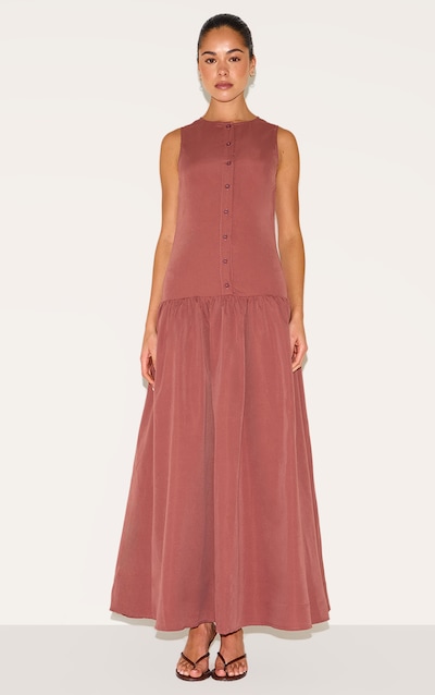 Robe longue rouille à boutons et taille tombante