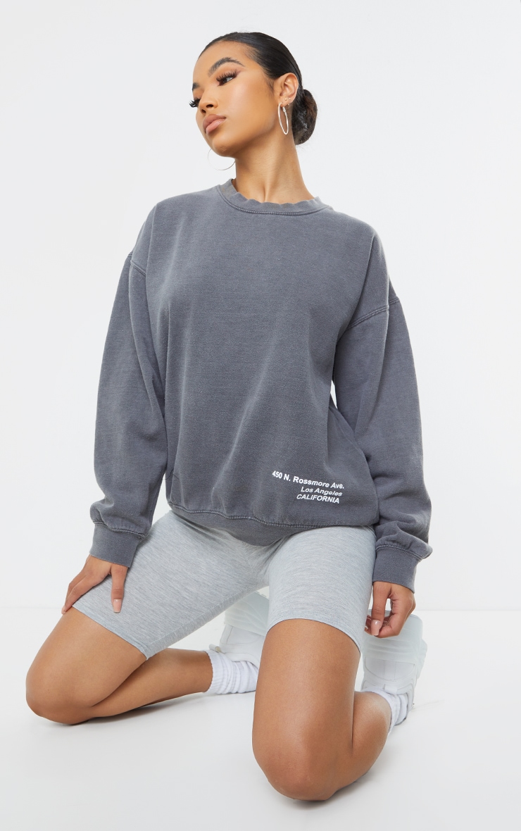 Sweat gris anthracite délavé à petit slogan Los Angeles
