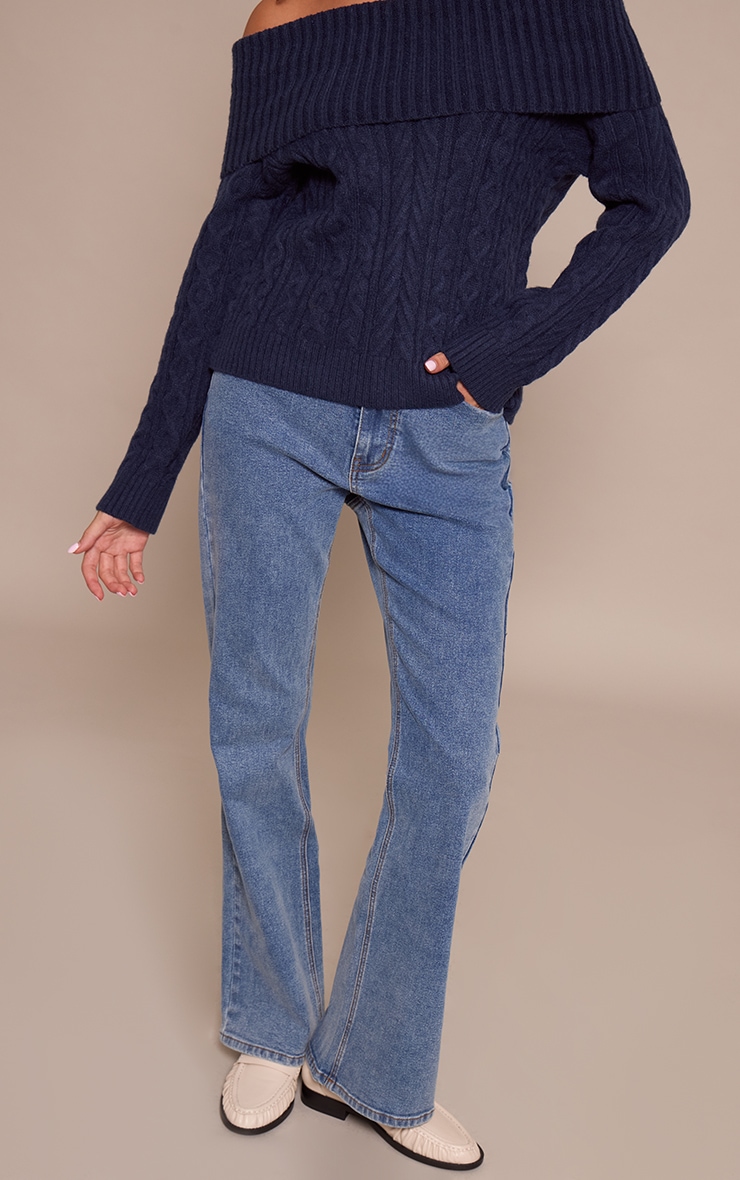 Mid Blue High Waisted Denim Bootcut Jeans image 2