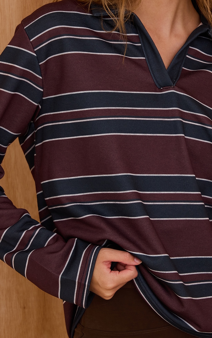 Burgundy Stripe Cotton Polo Rugby Top image 4