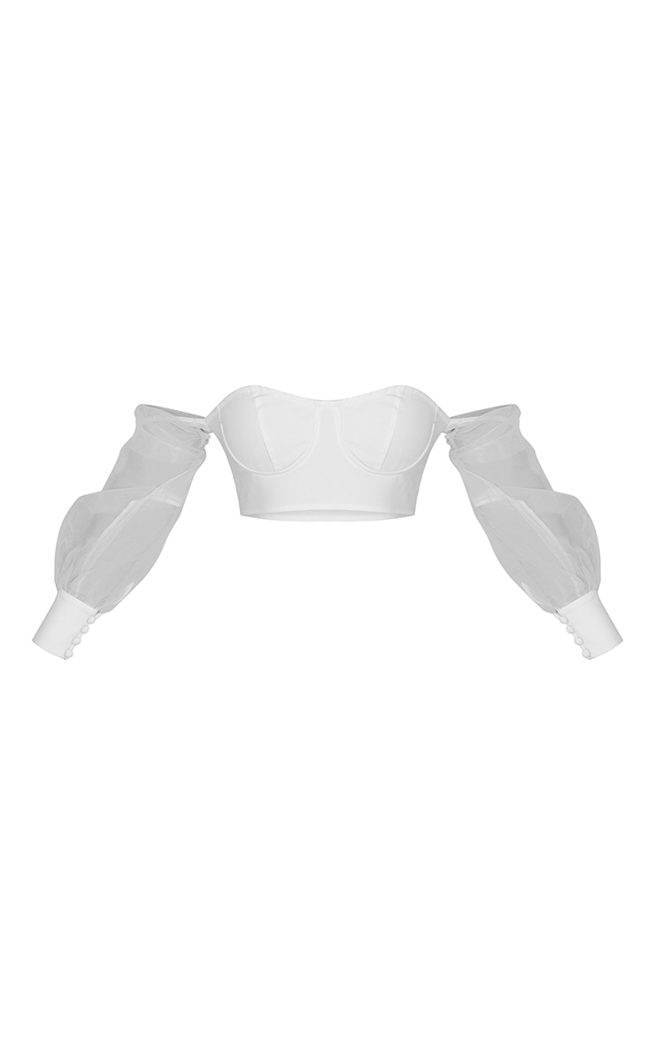 White Organza Sleeve Crop Top image 2