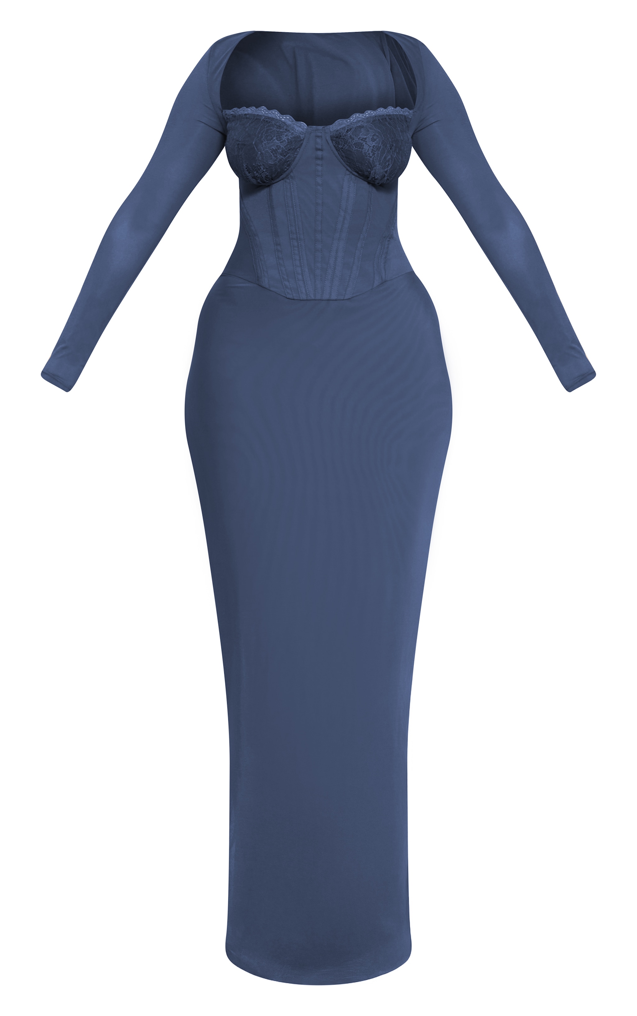 Shape navy Mesh Lace Insert Corseted Maxi Dress image 5