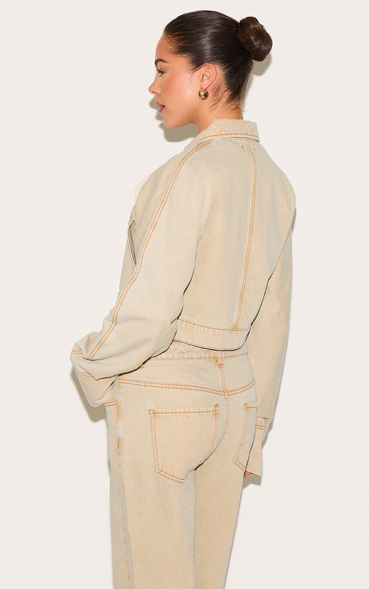 Veste courte gris pierre délavé à boutons cachés et manchettes larges image 2