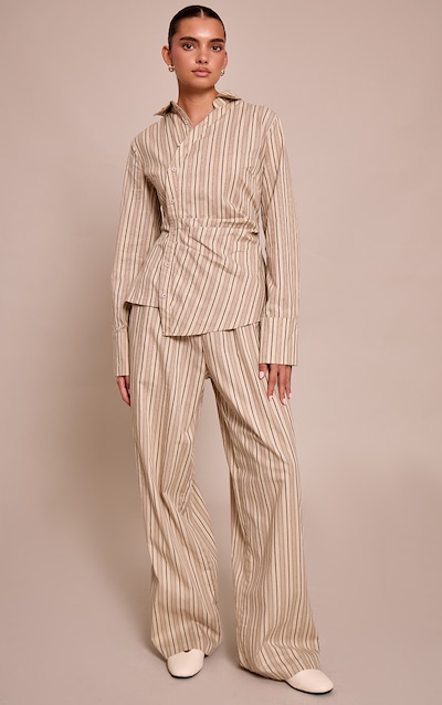 Stone Woven Pinstriped Straight Leg Pant