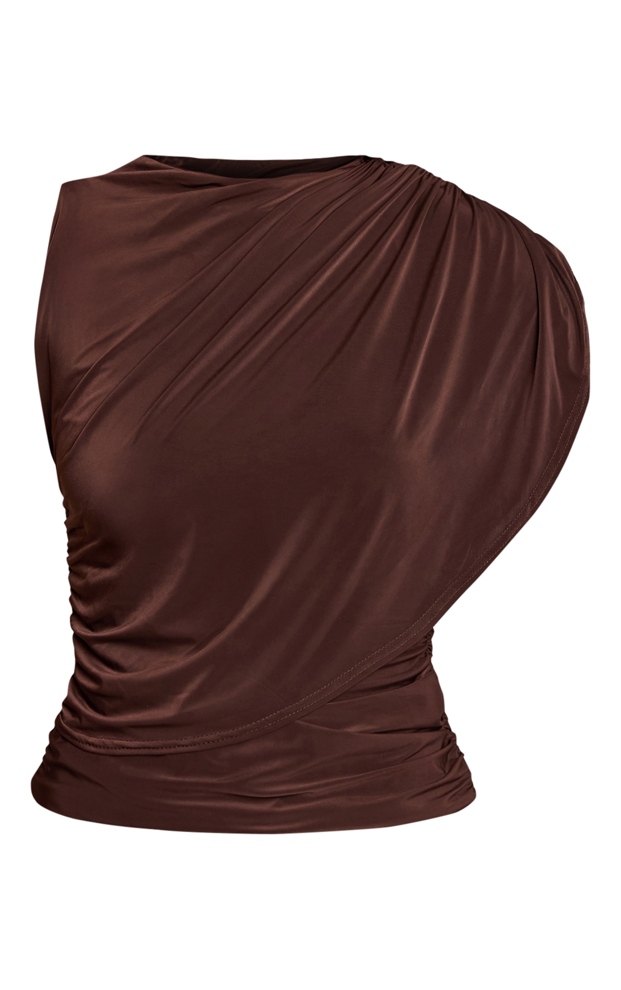 Chocolate Double Layer Slinky Cape Detail Long Top image 5