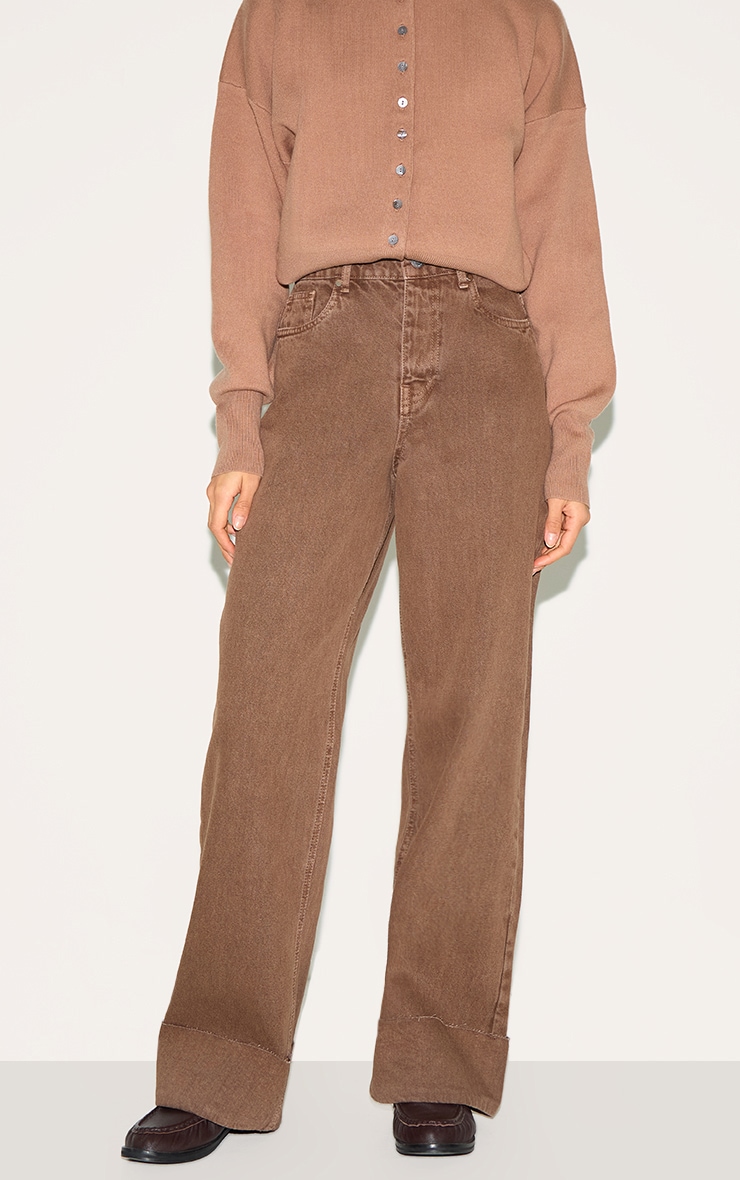 Washed Brown Turn Up Hem Jeans image 1