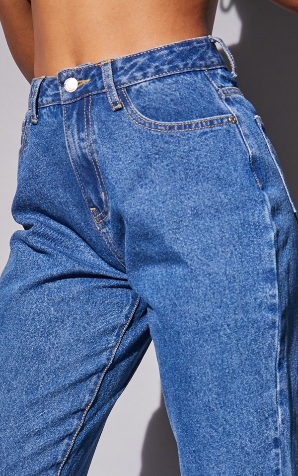 Mid Blue Wash Basic Dad Jeans PrettyLittleThing AUS