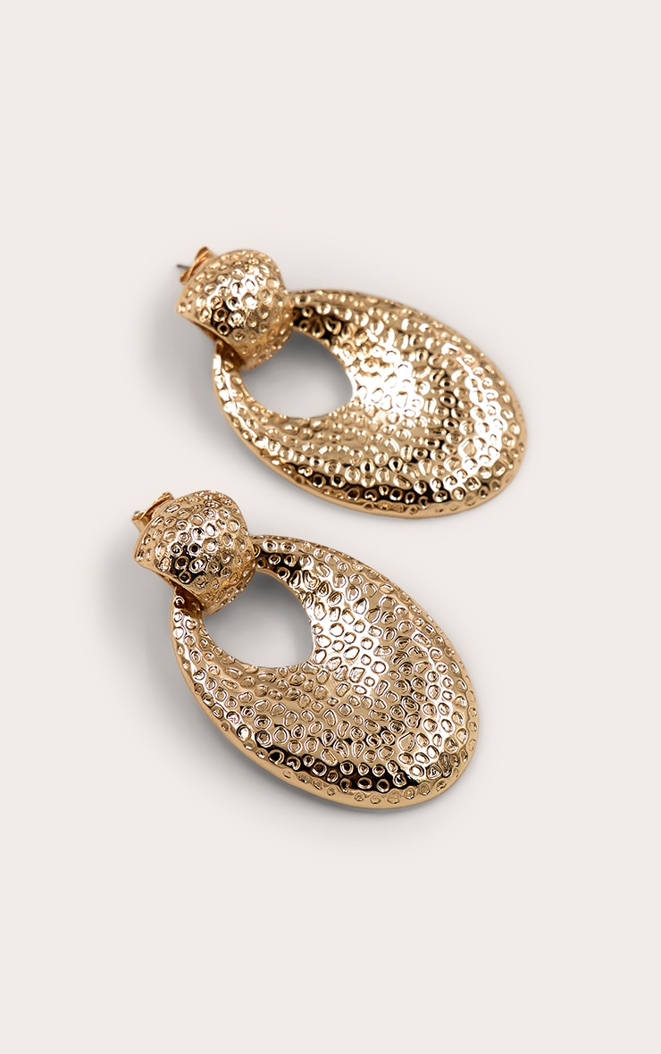 Gold Dimpled Door Knocker Earrings image 2